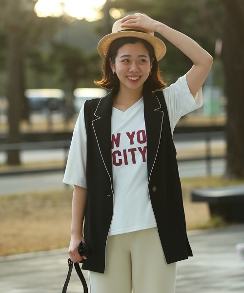 sara&cake（サラアンドケイク）の「配色パイピングサイドスリット入りノースリーブジャケット（ベスト・レディース・ブラック/グリーン・FREE）」の17枚目の写真