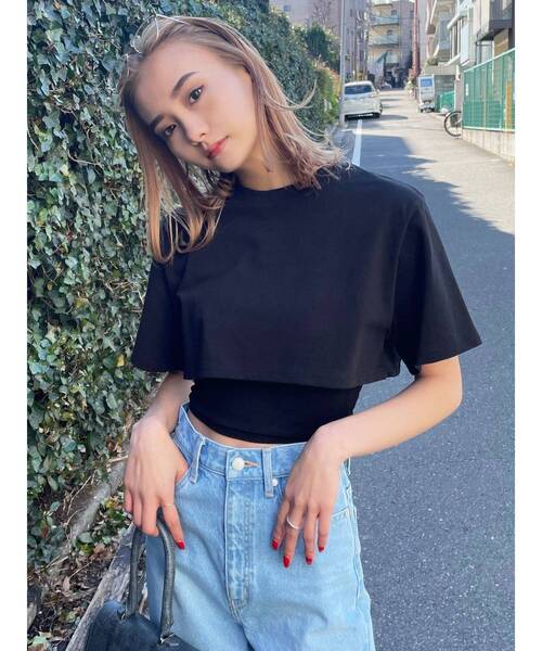 EMODA（エモダ）の「レイヤードハーフトップ（Tシャツ/カットソー・レディース・ホワイト/ブラック/イエロー/グリーン・FREE）」の3枚目の写真