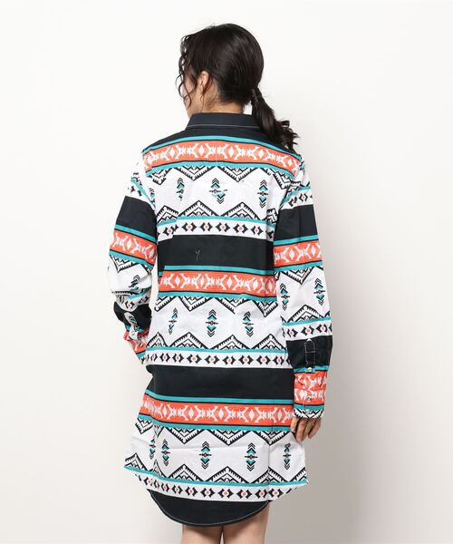 Wrangler（ラングラー）の「［Wrangler ラングラー］Women’s Western Retro Snap Dress アステカ柄 ウエスタン シャツ ワンピース（シャツワンピース・レディース・ホワイト×ブラック・S/M/L）」の11枚目の写真