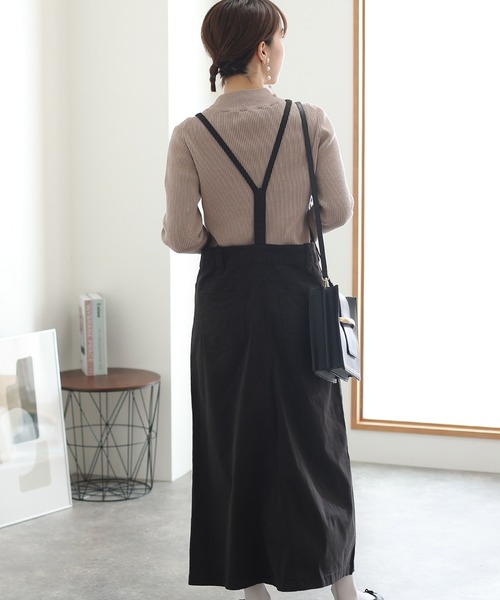 ElegChic(エレグシック)の「ツイルマキシ丈 スカート サロペット(サロペット/オーバーオール・レディース・オフホワイト/ブラック/ベージュ/カーキ・3L/4L/L/XL/M)」の7枚目の写真