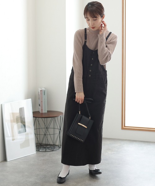 ElegChic(エレグシック)の「ツイルマキシ丈 スカート サロペット(サロペット/オーバーオール・レディース・オフホワイト/ブラック/ベージュ/カーキ・3L/4L/L/XL/M)」の8枚目の写真