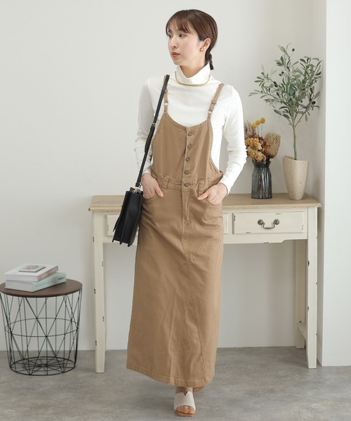 ElegChic(エレグシック)の「ツイルマキシ丈 スカート サロペット(サロペット/オーバーオール・レディース・オフホワイト/ブラック/ベージュ/カーキ・3L/4L/L/XL/M)」の12枚目の写真