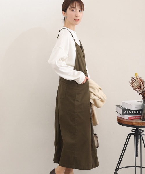 ElegChic(エレグシック)の「ツイルマキシ丈 スカート サロペット(サロペット/オーバーオール・レディース・オフホワイト/ブラック/ベージュ/カーキ・3L/4L/L/XL/M)」の14枚目の写真