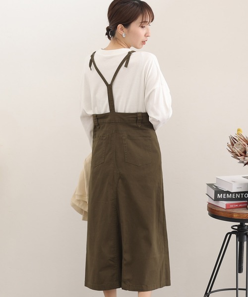 ElegChic(エレグシック)の「ツイルマキシ丈 スカート サロペット(サロペット/オーバーオール・レディース・オフホワイト/ブラック/ベージュ/カーキ・3L/4L/L/XL/M)」の15枚目の写真