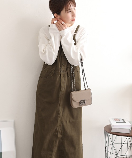 ElegChic(エレグシック)の「ツイルマキシ丈 スカート サロペット(サロペット/オーバーオール・レディース・オフホワイト/ブラック/ベージュ/カーキ・3L/4L/L/XL/M)」の16枚目の写真