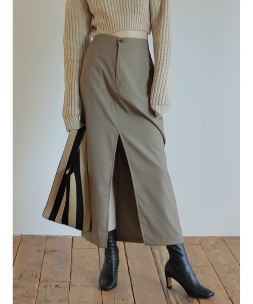 AMAIL(アマイル)の「Over slit long skirt(スカート・レディース・ブラック/ベージュ・FREE)」の2枚目の写真