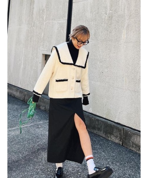 AMAIL(アマイル)の「Over slit long skirt(スカート・レディース・ブラック/ベージュ・FREE)」の5枚目の写真