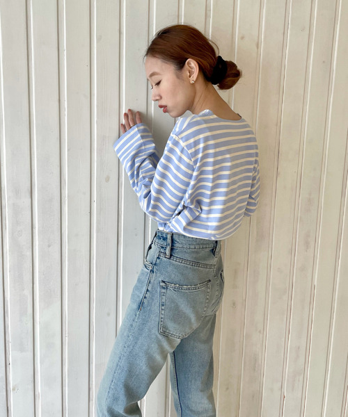 GIMME GIMME（ギミーギミー）の「【GIMME GIMME】Border cutsew gimw22s006（Tシャツ/カットソー・レディース・ピンク/ブルー・FREE）」の13枚目の写真