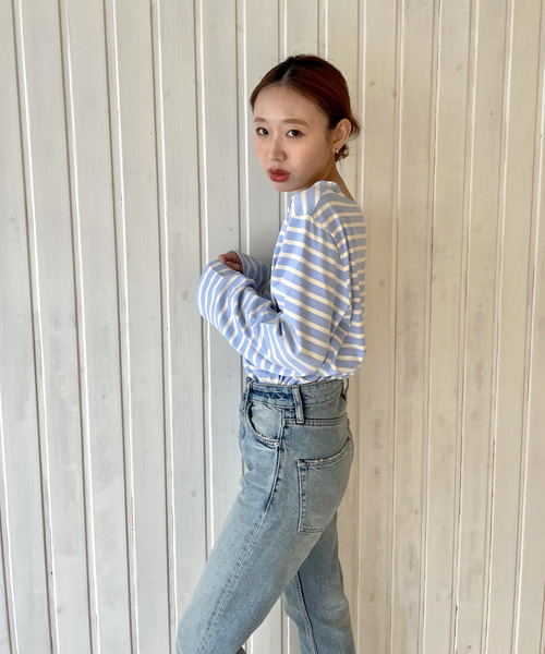 GIMME GIMME（ギミーギミー）の「【GIMME GIMME】Border cutsew gimw22s006（Tシャツ/カットソー・レディース・ピンク/ブルー・FREE）」の10枚目の写真