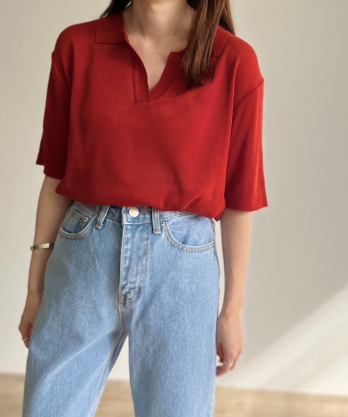 ISOOK(アイスー)の「Sheer polo knit / シアーポロニット(ポロシャツ・レディース・レッド/イエロー/グリーン・FREE)」の3枚目の写真