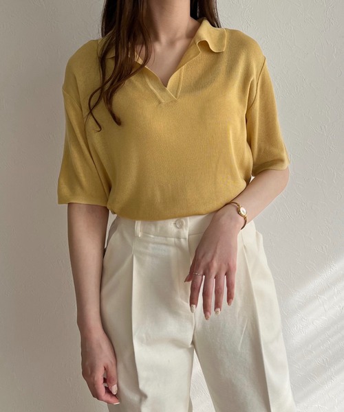 ISOOK(アイスー)の「Sheer polo knit / シアーポロニット(ポロシャツ・レディース・レッド/イエロー/グリーン・FREE)」の2枚目の写真