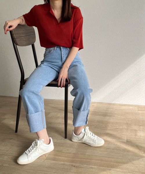 ISOOK(アイスー)の「Sheer polo knit / シアーポロニット(ポロシャツ・レディース・レッド/イエロー/グリーン・FREE)」の4枚目の写真