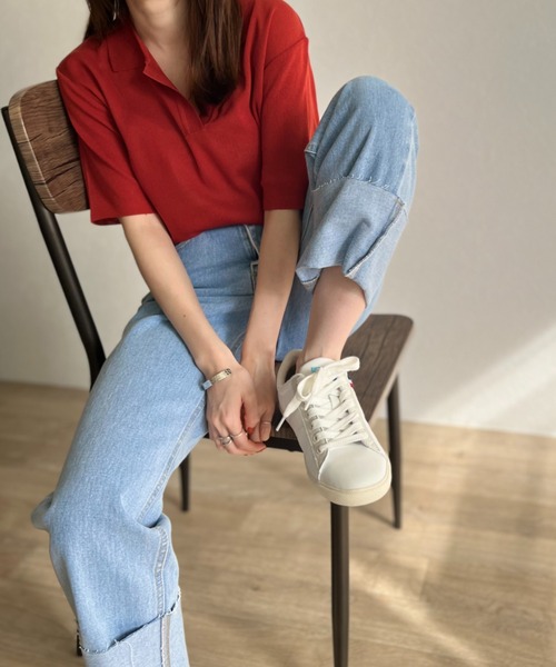 ISOOK(アイスー)の「Sheer polo knit / シアーポロニット(ポロシャツ・レディース・レッド/イエロー/グリーン・FREE)」の7枚目の写真