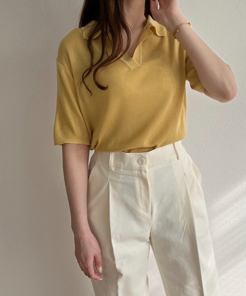 ISOOK(アイスー)の「Sheer polo knit / シアーポロニット(ポロシャツ・レディース・レッド/イエロー/グリーン・FREE)」の5枚目の写真