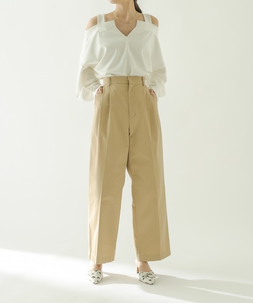 mystic（ミスティック）の「[otonamystic] タックワイドチノパンツ（チノパンツ・レディース・オフホワイト/キャメル・FREE）」の12枚目の写真