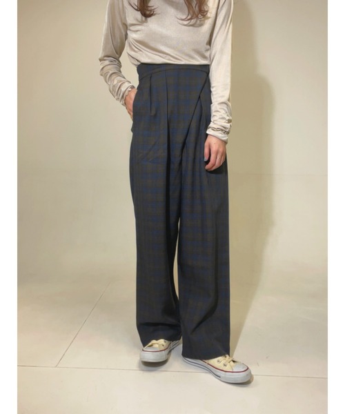 GGD(ジージーディー)の「チェックパンツ(カーゴパンツ・レディース・ライトブルー/モカ・M/L)」の2枚目の写真