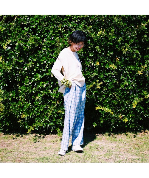GGD(ジージーディー)の「チェックパンツ(カーゴパンツ・レディース・ライトブルー/モカ・M/L)」の16枚目の写真