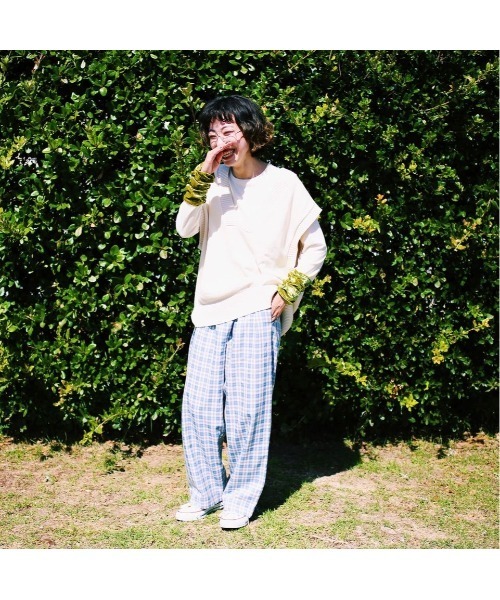 GGD(ジージーディー)の「チェックパンツ(カーゴパンツ・レディース・ライトブルー/モカ・M/L)」の17枚目の写真