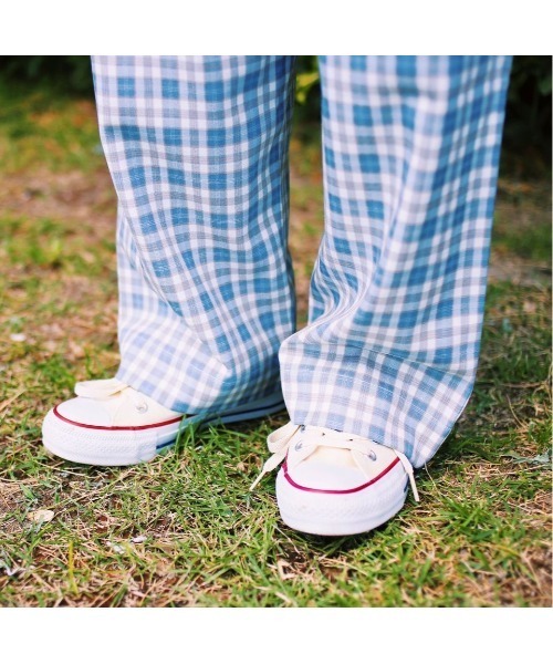 GGD(ジージーディー)の「チェックパンツ(カーゴパンツ・レディース・ライトブルー/モカ・M/L)」の5枚目の写真