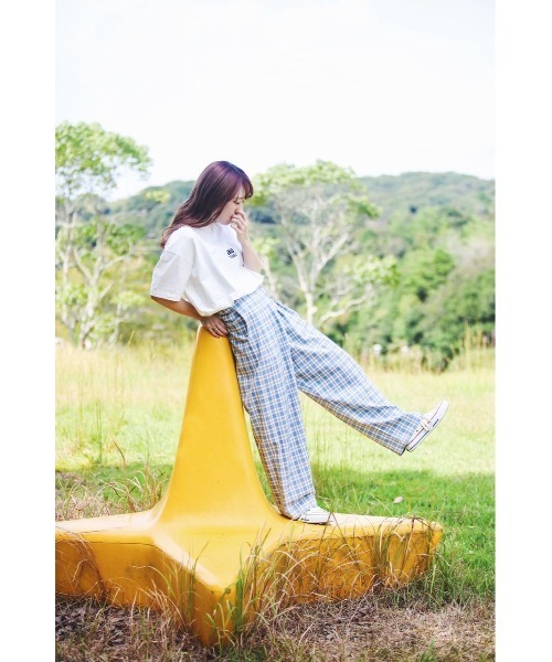 GGD(ジージーディー)の「チェックパンツ(カーゴパンツ・レディース・ライトブルー/モカ・M/L)」の6枚目の写真