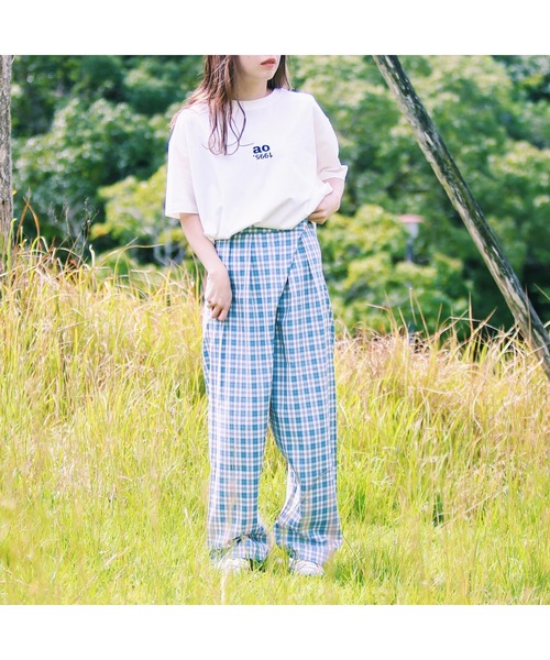 GGD(ジージーディー)の「チェックパンツ(カーゴパンツ・レディース・ライトブルー/モカ・M/L)」の7枚目の写真