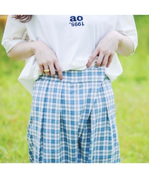 GGD(ジージーディー)の「チェックパンツ(カーゴパンツ・レディース・ライトブルー/モカ・M/L)」の9枚目の写真