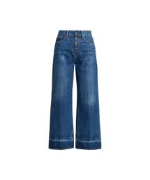 未使用タグ付 ポロラルフローレン クロップドワイドデニムパンツ ポニーロゴ ワイドレッグ クロップド ジーンズ
