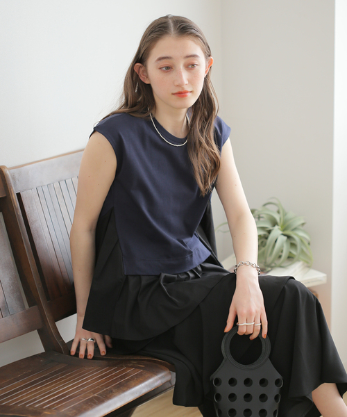 B.C STOCK（ベーセーストック）の「フハクコンビカット プルオーバー（シャツ/ブラウス・レディース・ホワイト/ネイビー/グリーン・FREE）」の3枚目の写真