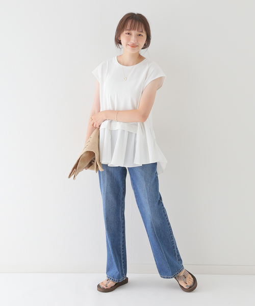B.C STOCK（ベーセーストック）の「フハクコンビカット プルオーバー（シャツ/ブラウス・レディース・ホワイト/ネイビー/グリーン・FREE）」の4枚目の写真