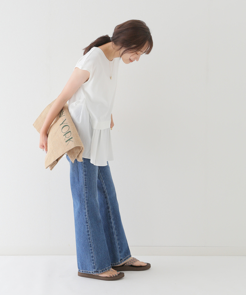 B.C STOCK（ベーセーストック）の「フハクコンビカット プルオーバー（シャツ/ブラウス・レディース・ホワイト/ネイビー/グリーン・FREE）」の5枚目の写真