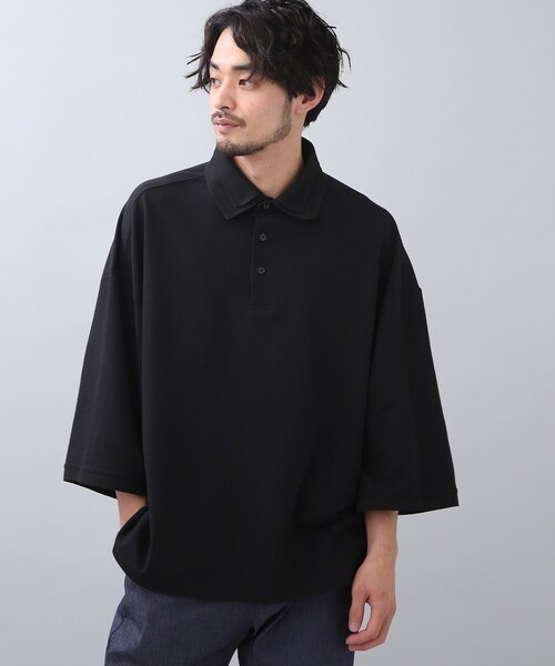 24SS y's for men オーバーサイズ　ブラック ポロシャツ SLICK（スリック）の「オーバーサイズポロシャツ（ポロシャツ