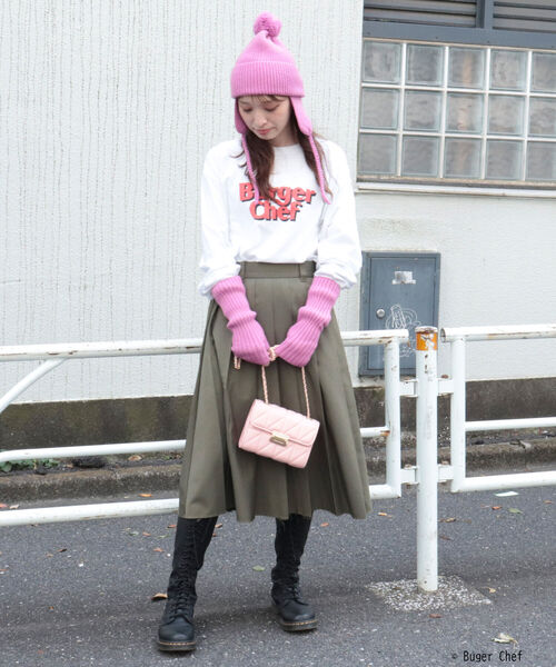 GOOD ROCK SPEED（グッドロックスピード）の「【GOOD ROCK SPEED】BURGER ロンT（Tシャツ/カットソー・レディース・オフホワイト/ピンク・FREE）」の3枚目の写真