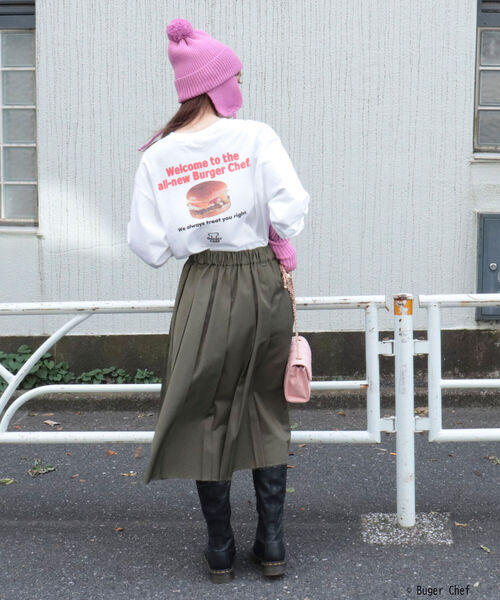 GOOD ROCK SPEED（グッドロックスピード）の「【GOOD ROCK SPEED】BURGER ロンT（Tシャツ/カットソー・レディース・オフホワイト/ピンク・FREE）」の4枚目の写真