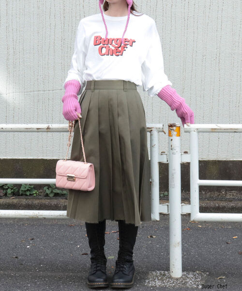 GOOD ROCK SPEED（グッドロックスピード）の「【GOOD ROCK SPEED】BURGER ロンT（Tシャツ/カットソー・レディース・オフホワイト/ピンク・FREE）」の6枚目の写真