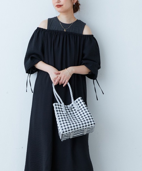 natural couture(ナチュラルクチュール)の「2022AWアイテム/肩出しレイヤードワンピース(ワンピース・レディース・その他1/ベージュ/ピンク/ブラック・FREE)」の6枚目の写真