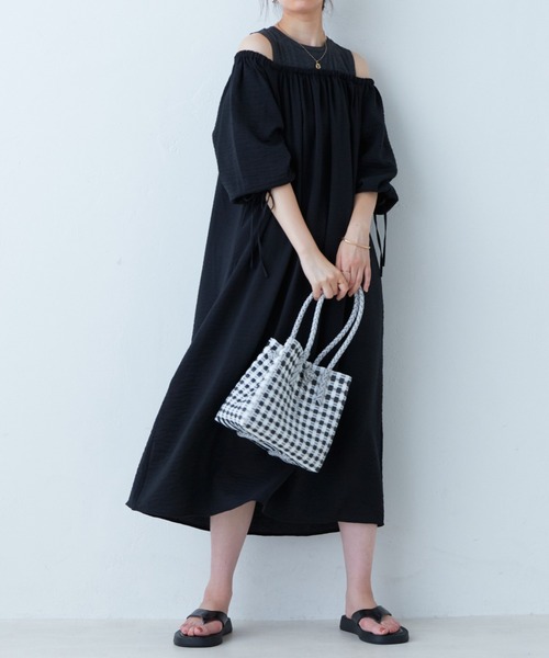 natural couture(ナチュラルクチュール)の「2022AWアイテム/肩出しレイヤードワンピース(ワンピース・レディース・その他1/ベージュ/ピンク/ブラック・FREE)」の8枚目の写真