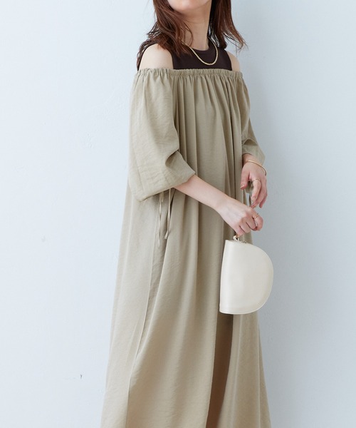 natural couture(ナチュラルクチュール)の「2022AWアイテム/肩出しレイヤードワンピース(ワンピース・レディース・その他1/ベージュ/ピンク/ブラック・FREE)」の11枚目の写真