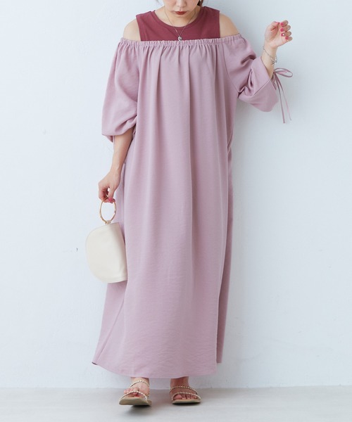 natural couture(ナチュラルクチュール)の「2022AWアイテム/肩出しレイヤードワンピース(ワンピース・レディース・その他1/ベージュ/ピンク/ブラック・FREE)」の16枚目の写真
