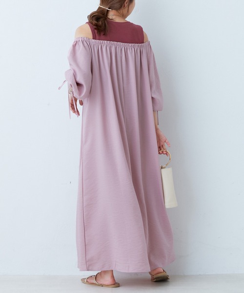 natural couture(ナチュラルクチュール)の「2022AWアイテム/肩出しレイヤードワンピース(ワンピース・レディース・その他1/ベージュ/ピンク/ブラック・FREE)」の17枚目の写真