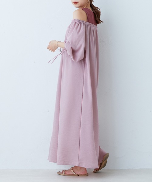 natural couture(ナチュラルクチュール)の「2022AWアイテム/肩出しレイヤードワンピース(ワンピース・レディース・その他1/ベージュ/ピンク/ブラック・FREE)」の18枚目の写真
