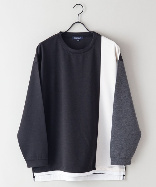 Blue Standard （ブルースタンダード）の「【BLUE STANDARD/ブルースタンダード】ダンボール フェイクレイヤード ドロップショルダー　ビッグシルエット　切り替えクルーTシャツ（Tシャツ/カットソー・メンズ・ブラック系その他/ブルー系その他/アイボリー/ブラック/その他/グレー・X-LARGE/MEDIUM/LARGE）」の3枚目の写真