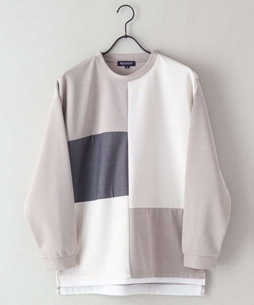 Blue Standard （ブルースタンダード）の「【BLUE STANDARD/ブルースタンダード】ダンボール フェイクレイヤード ドロップショルダー　ビッグシルエット　切り替えクルーTシャツ（Tシャツ/カットソー・メンズ・ブラック系その他/ブルー系その他/アイボリー/ブラック/その他/グレー・X-LARGE/MEDIUM/LARGE）」の4枚目の写真