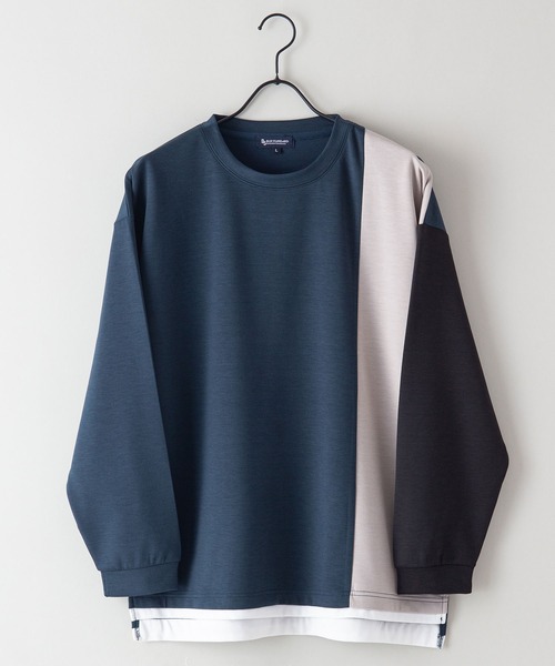 Blue Standard （ブルースタンダード）の「【BLUE STANDARD/ブルースタンダード】ダンボール フェイクレイヤード ドロップショルダー　ビッグシルエット　切り替えクルーTシャツ（Tシャツ/カットソー・メンズ・ブラック系その他/ブルー系その他/アイボリー/ブラック/その他/グレー・X-LARGE/MEDIUM/LARGE）」の6枚目の写真