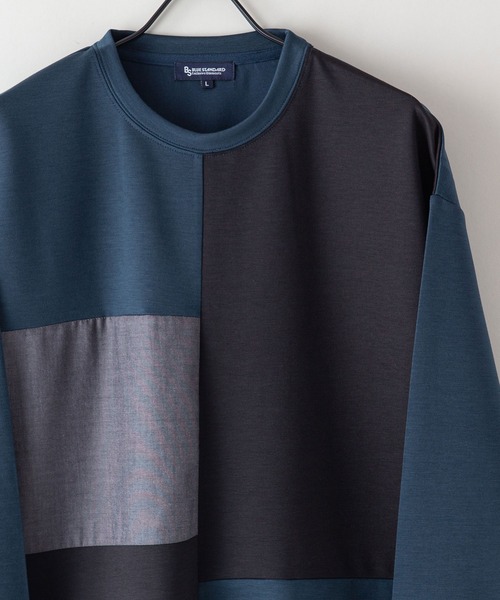 Blue Standard （ブルースタンダード）の「【BLUE STANDARD/ブルースタンダード】ダンボール フェイクレイヤード ドロップショルダー　ビッグシルエット　切り替えクルーTシャツ（Tシャツ/カットソー・メンズ・ブラック系その他/ブルー系その他/アイボリー/ブラック/その他/グレー・X-LARGE/MEDIUM/LARGE）」の12枚目の写真