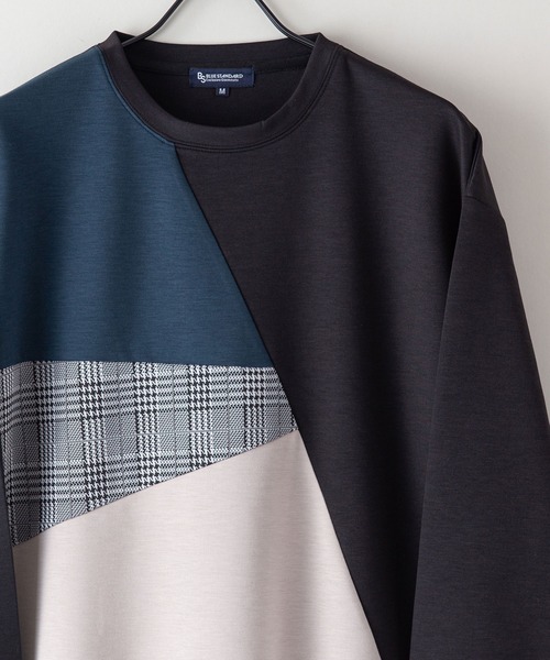 Blue Standard （ブルースタンダード）の「【BLUE STANDARD/ブルースタンダード】ダンボール フェイクレイヤード ドロップショルダー　ビッグシルエット　切り替えクルーTシャツ（Tシャツ/カットソー・メンズ・ブラック系その他/ブルー系その他/アイボリー/ブラック/その他/グレー・X-LARGE/MEDIUM/LARGE）」の16枚目の写真