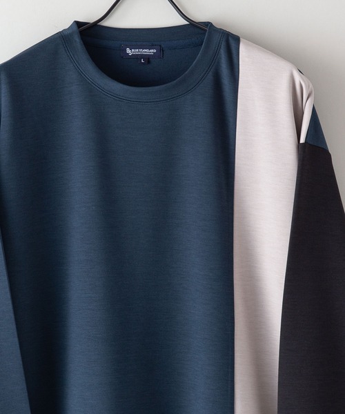 Blue Standard （ブルースタンダード）の「【BLUE STANDARD/ブルースタンダード】ダンボール フェイクレイヤード ドロップショルダー　ビッグシルエット　切り替えクルーTシャツ（Tシャツ/カットソー・メンズ・ブラック系その他/ブルー系その他/アイボリー/ブラック/その他/グレー・X-LARGE/MEDIUM/LARGE）」の11枚目の写真