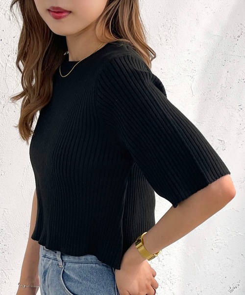 apres jour mignon(アプレジュールミニョン)の「ショート丈クルーネックトップス【ZOZOTOWN限定アイテム】(ニット/セーター・レディース・ブルー/ライトベージュ/ブラック/アイボリー・フリー/X-LARGE)」の5枚目の写真
