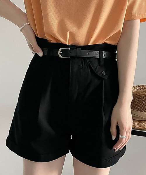 Girly Doll(ガーリードール)の「ハイウエストベルト付きショートパンツ(その他パンツ・レディース・ホワイト/ブラック/キャメル・L/M)」の2枚目の写真