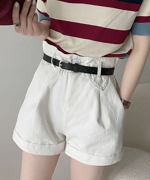 Girly Doll(ガーリードール)の「ハイウエストベルト付きショートパンツ(その他パンツ・レディース・ホワイト/ブラック/キャメル・L/M)」の7枚目の写真