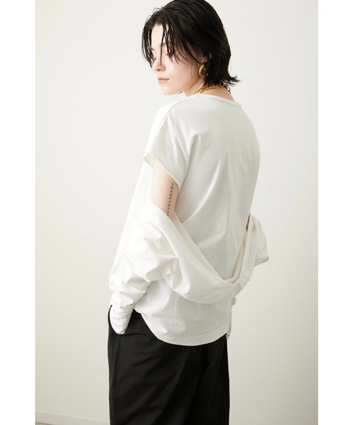 LA PEAU DE GEM（ラポドゥジェム）の「【LA PEAU DE GEM】セパレートスリーブTEE（Tシャツ/カットソー・レディース・ホワイト/ブラック/パープル・FREE）」の2枚目の写真
